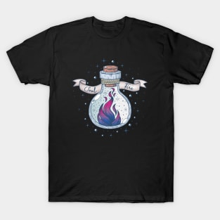 Bisexual Fire Occult Bottle LGBT Bi Pride Flag T-Shirt